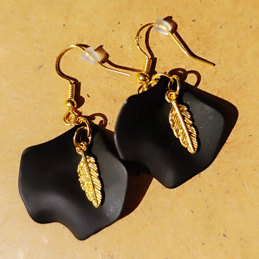 Boucles d'oreilles Pétales & Plumes noires