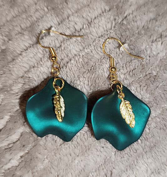 Boucles d'oreilles Pétales & Plumes Vertes foncées